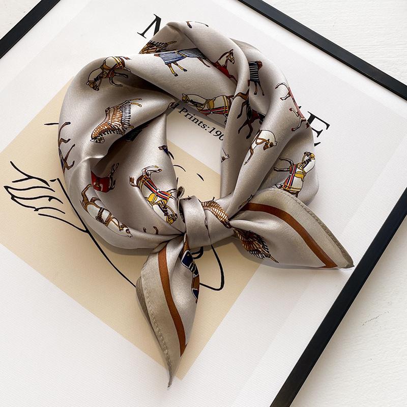 53cm Western-style Jungle Zebra Print 100 Silk Hair Band Female Designer Small Square Scarf Multi-use Thin Silk Scarf