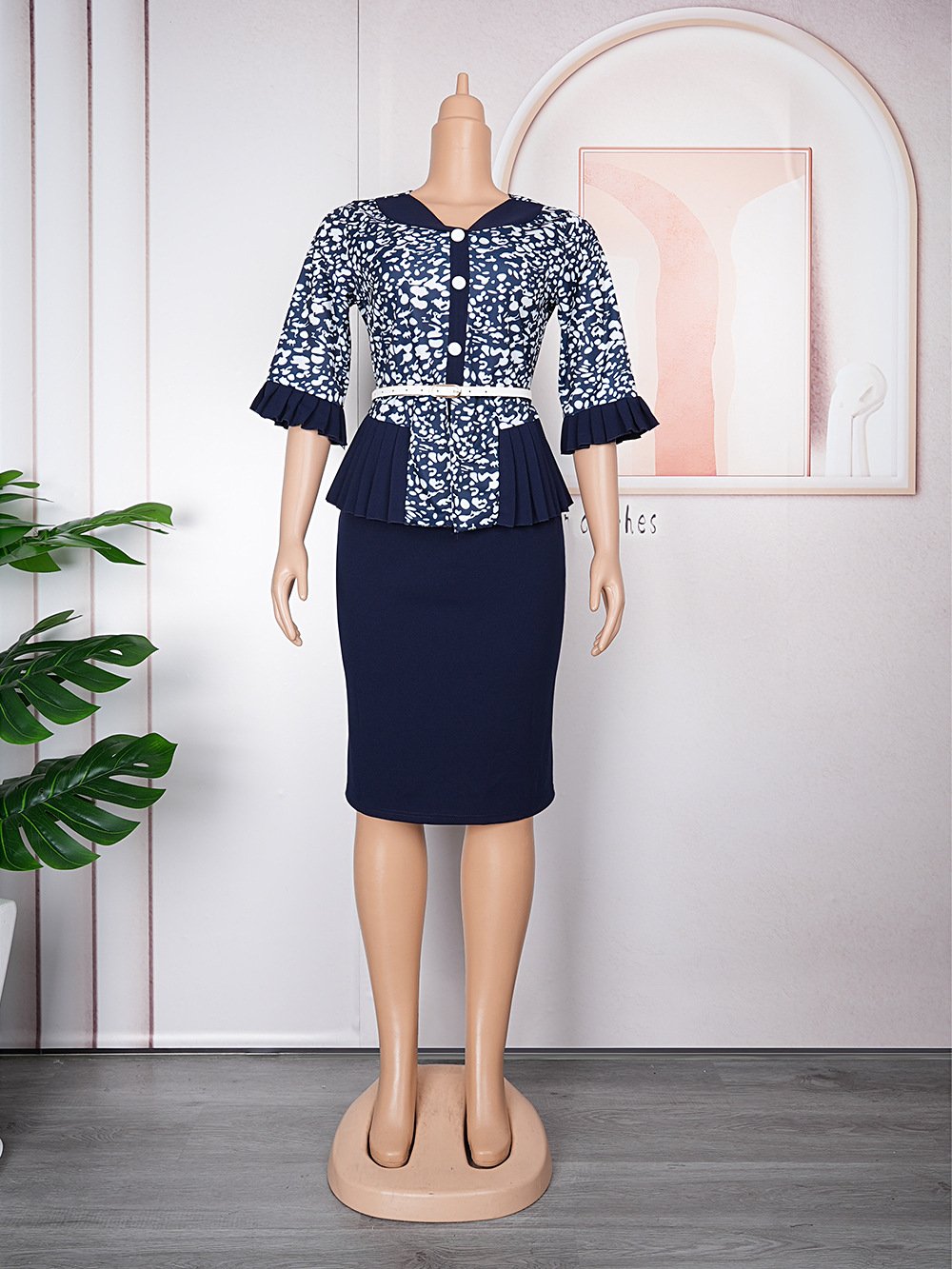 Mediocre Printed Floral OL Office Dress African New Fashion Style Super Elegant Plus Size Women's Clothing K0358