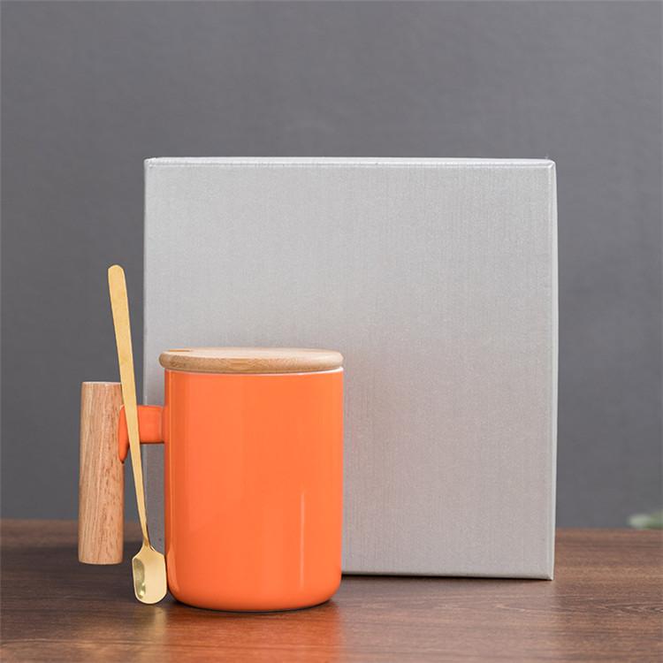 Hot Sale Gift Porcelain Cup, Bamboo Lid Ceramic Cup With Lid And Spoon, Wooden Handle Ceramic Coffee Cup
