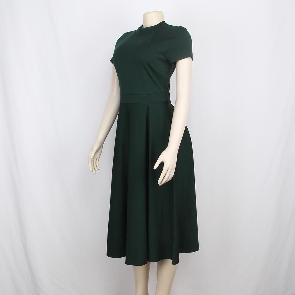 Wholesale High Quality Elegant Dress Short Sleeve O Collar Solid Casual Dress Women Pleated Skirt