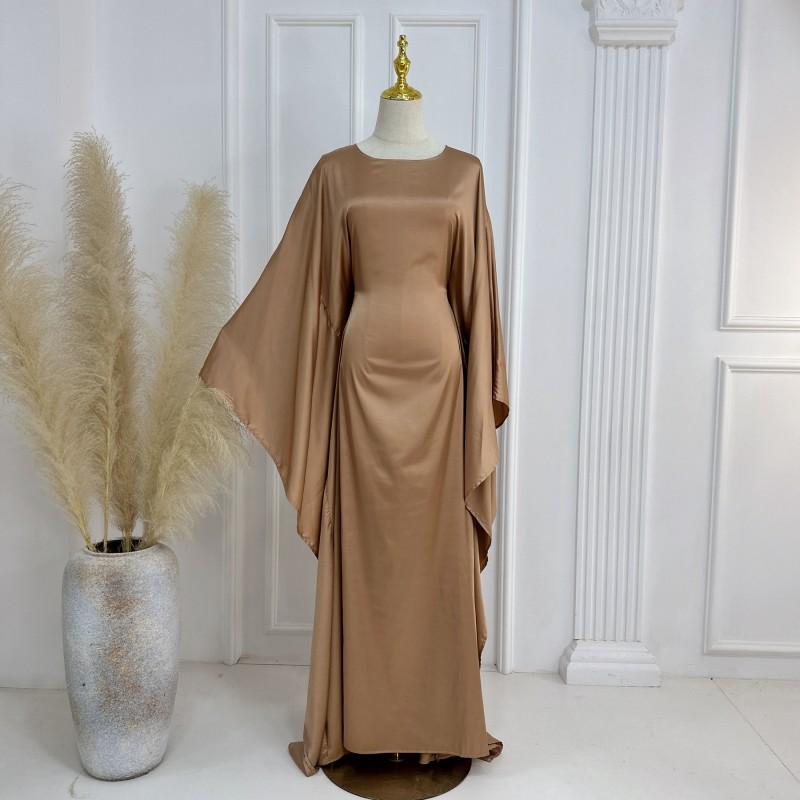2024 Silk Satin Poncho Long Sleeve Loose Muslim Gown Luxury Kaftan Fashion Elegant Women Abaya Maxi Women's Dress