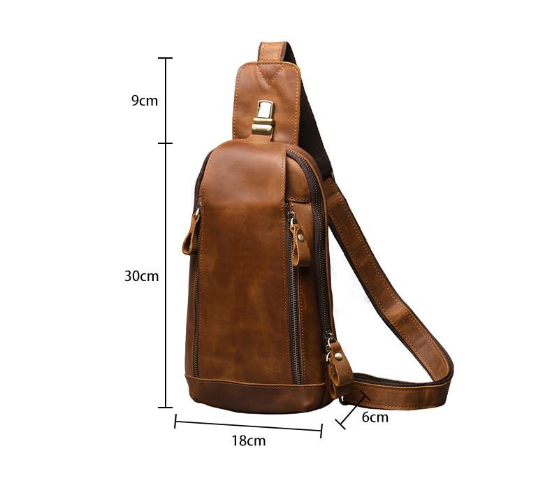 New Crazy Horse Show Leather Chest Bag Retro Genuine Leather Men's Bag Retro Casual Shoulder Bag Suitable For 7.9-inch IPad