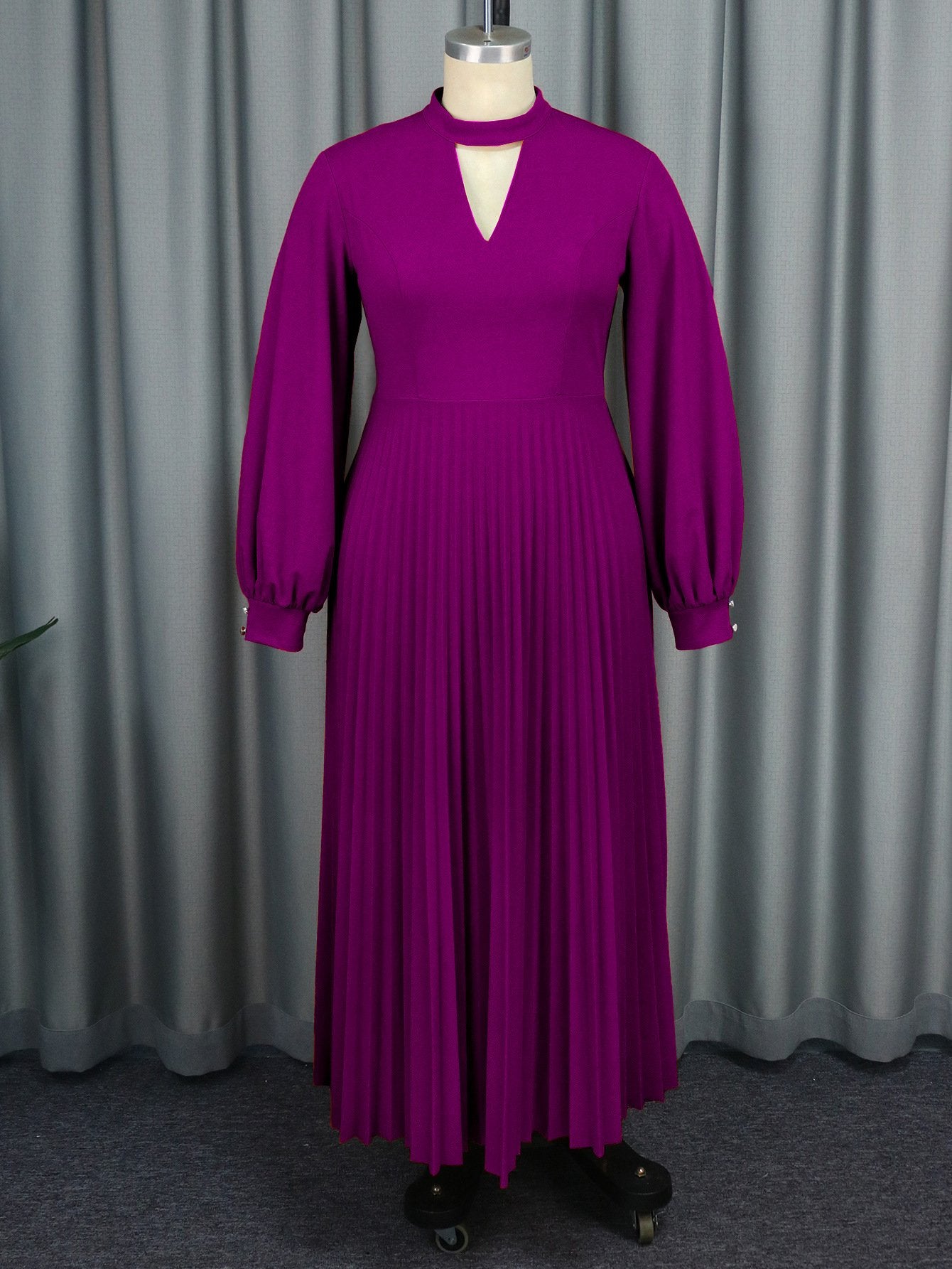 Am03 Spring 2024 African Hollow Collar Dress Comfortable Loose Fit Lantern Sleeve Pleated Skirt Dress