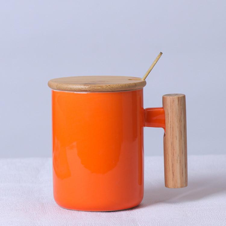 Hot Sale Gift Porcelain Cup, Bamboo Lid Ceramic Cup With Lid And Spoon, Wooden Handle Ceramic Coffee Cup