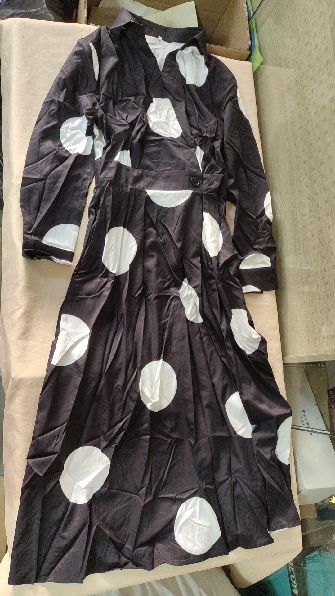 S-2XL Autumn Long Sleeve Dot Print Elegant Maxi Women's Casual V-neck Shirt Party Long Dress Nightdress Women