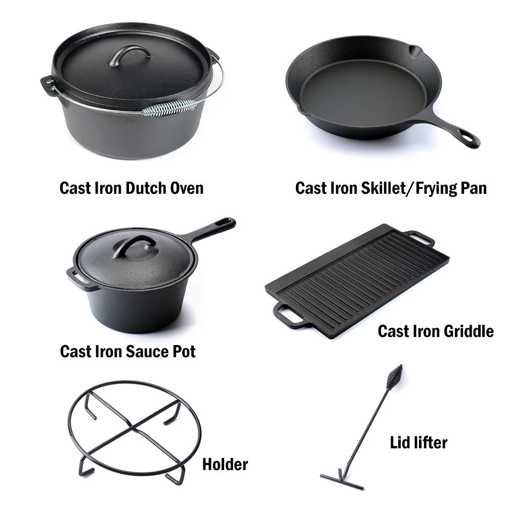 Pre-seasoned Frying Pan With Sauce Cast Iron Dutch Oven Pan Cookware Suit Wooden Crate