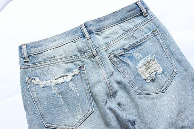 New Tear Damaged Old Denim Shorts Men's Hole Denim Shorts Blue Men's Hip Hop Fashion Casual Jeans Short