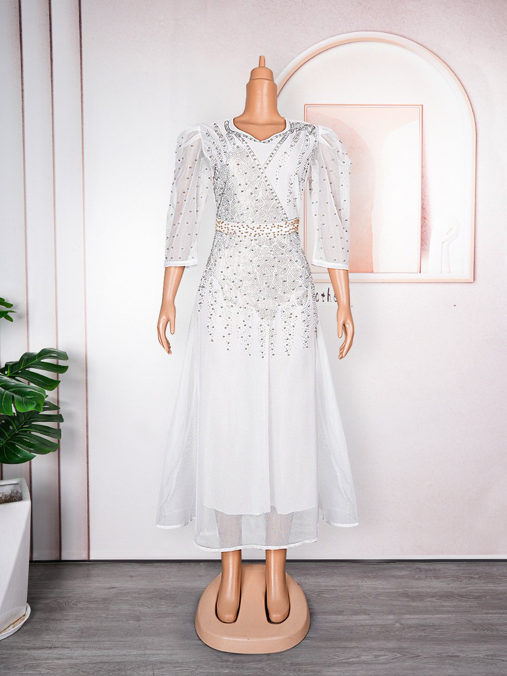 Women's Evening Dress European And American Heavy Industry Beadwork Hot Diamond Dress Africa Plus Size Summer
