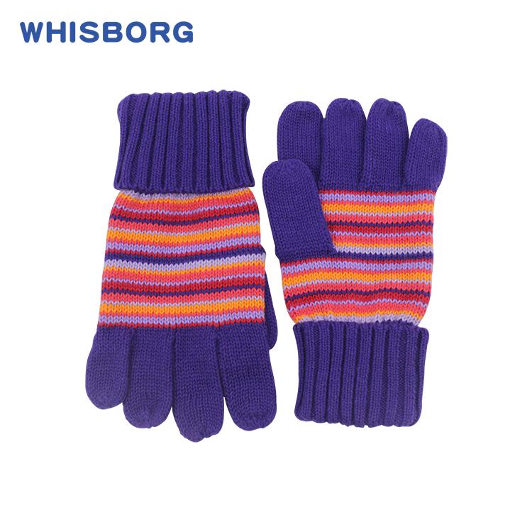 Warm Knitted Cute OEM Winter Baby Striped Girls Blue Children Cotton Gloves