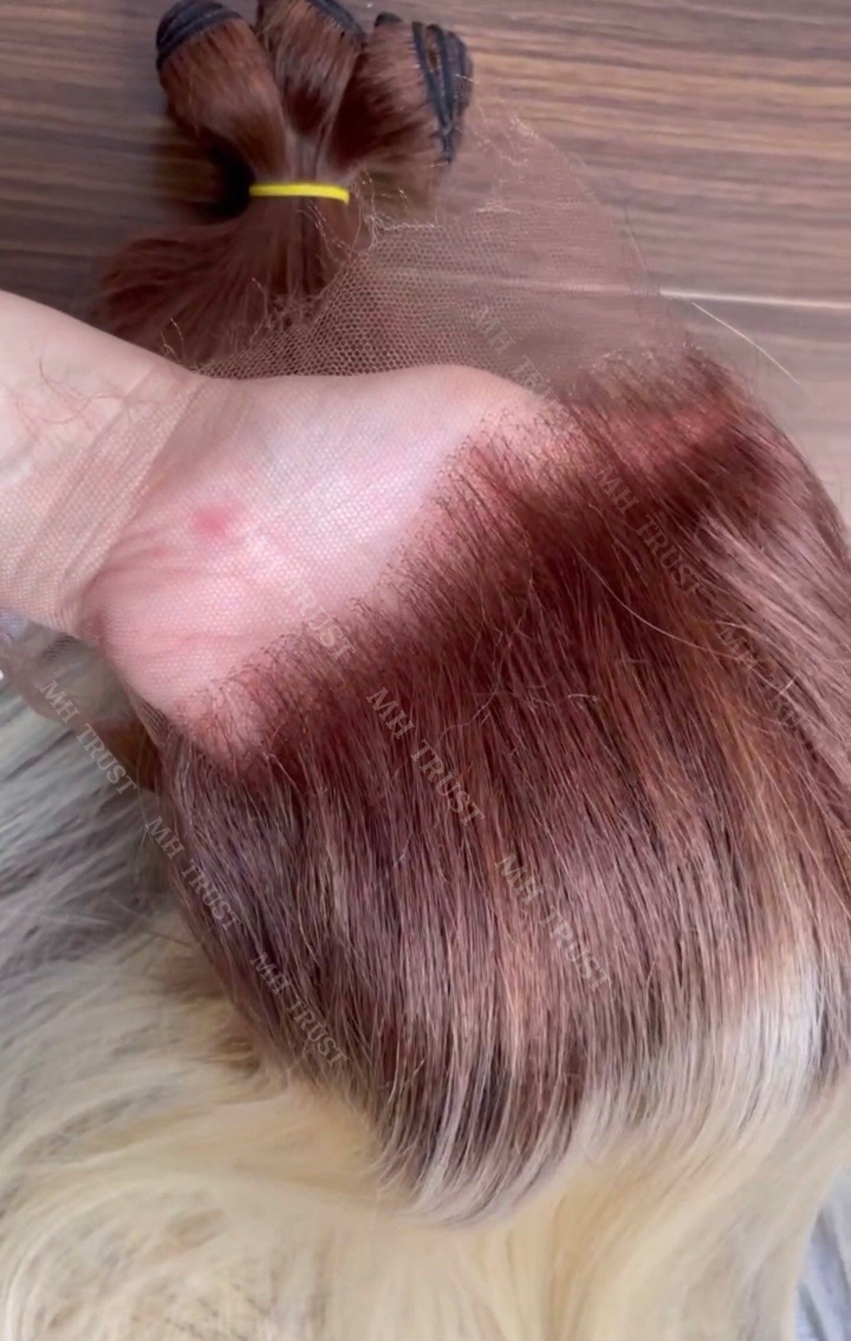 MH Trust Hot Selling Suit 3 Bundles + Front HD Lace Ombre Color Make Wig Bone Straight Twig 100% Vietnamese Shifper