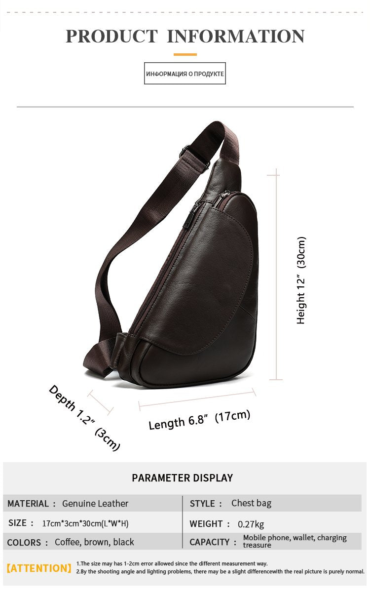 MARRANT Shoulder Bag Men's Outdoor Travel Camping Backpack Genuine Leather Men's Crossbody Sling Bag Genuine Leather Men's Chest Bag