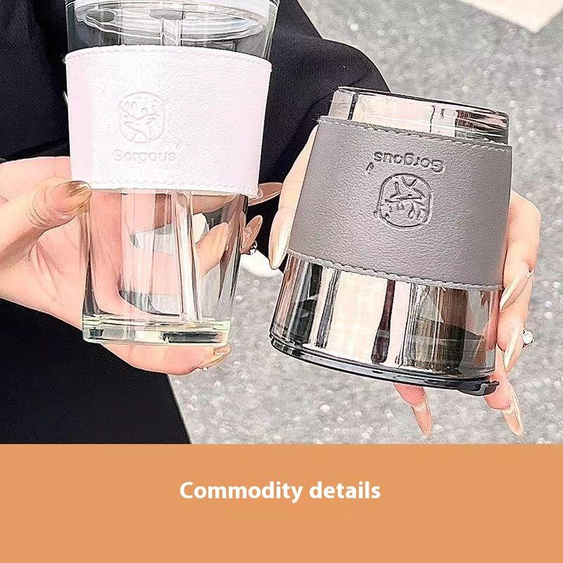 Large Capacity Heat Insulation Glass Double-layer Straw Water/coffee Cup With Plastic Lid High Appearance Summer Ins Net Red