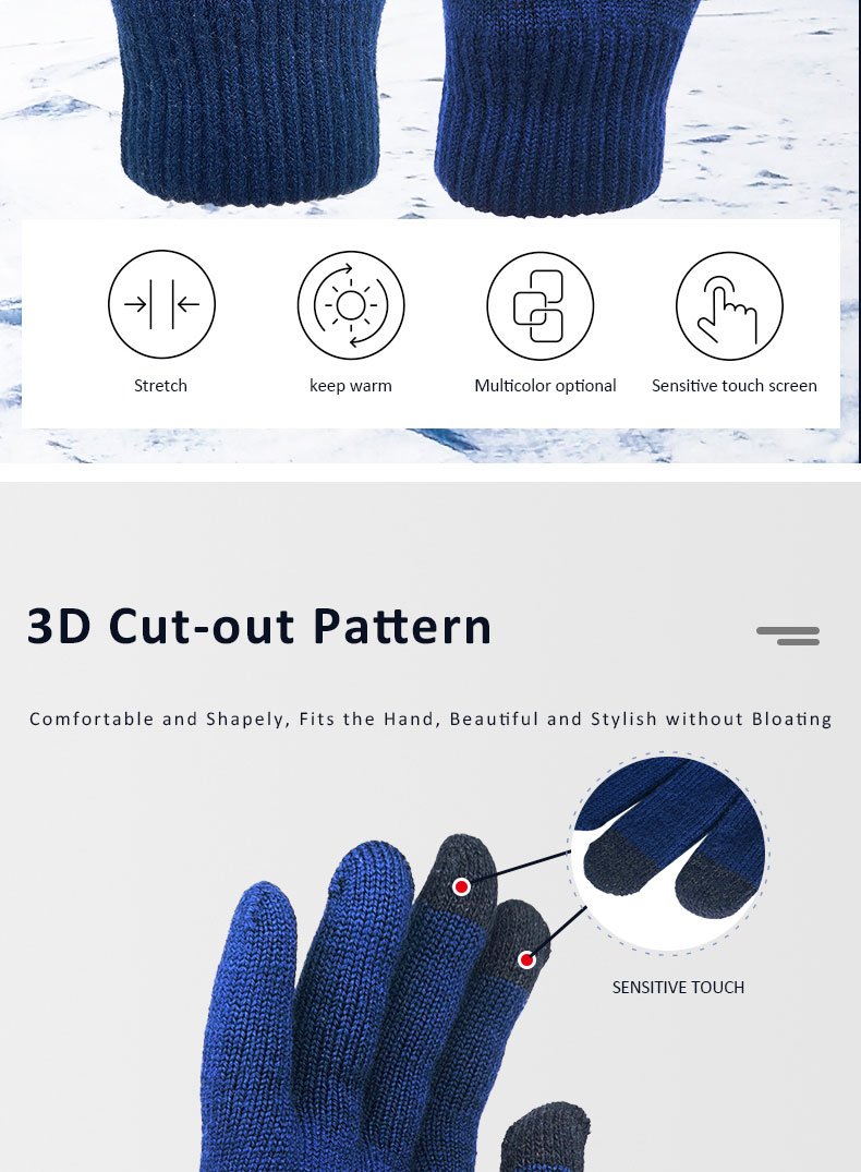 100% Merino Wool Custom Logo Men Magic Warm Women Knitted Winter Gloves With Luxury Retro Biker Hand Gloves