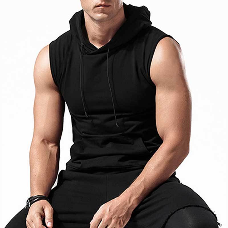 Men's Fitness Hooded Vest Sleeveless Gym Hooded Muscle Shirt