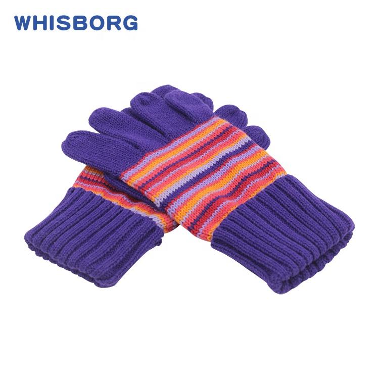 Warm Knitted Cute OEM Winter Baby Striped Girls Blue Children Cotton Gloves