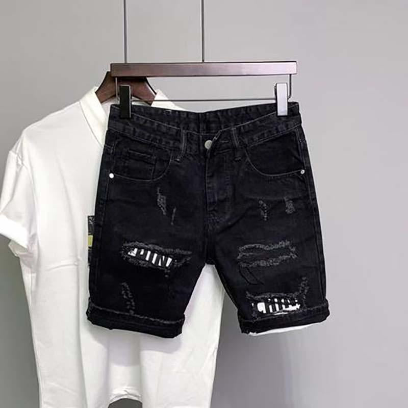 Fashion Custom Black Denim Short Ripped Casual Slim Fit Jeans Shorts For Men