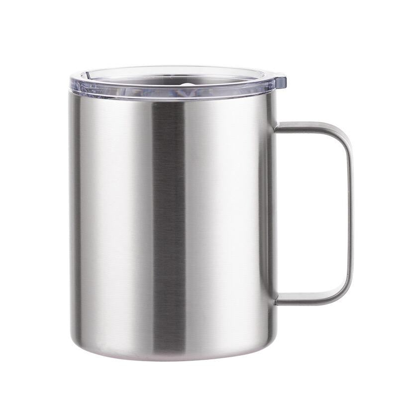 Custom Logo 12 Oz 14 Oz Powder Coated Insulated Stainless Steel Coffee Cup Handle Double Wall Vacuum Insulated Coffee Cup With Lid