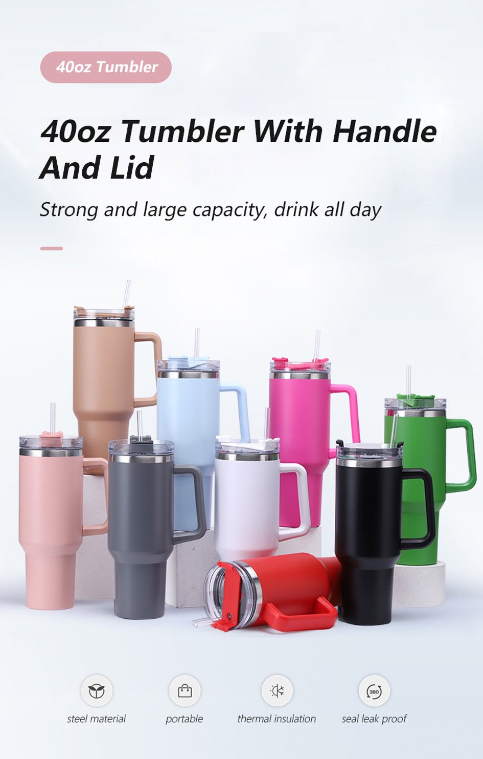 Custom 40 Ance Cup Adventure Stainless Steel Double Wall Vacuum Metal Travel Coffee Cup 40 Oz Tumbler With Handle