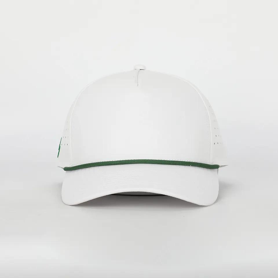 Custom Logo 5 Panel Plain Blank Golf Cap Cut Hole Perforated Classic Quick Dry Polyester Rope Cap