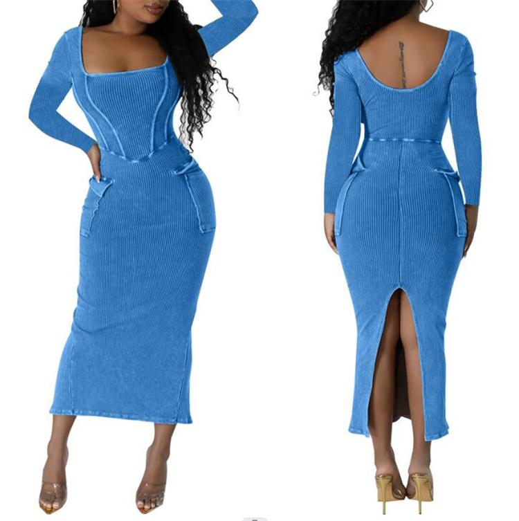 M0648-wholesale Long Sleeve Women's New 2023 Tights Club Dress With Pockets