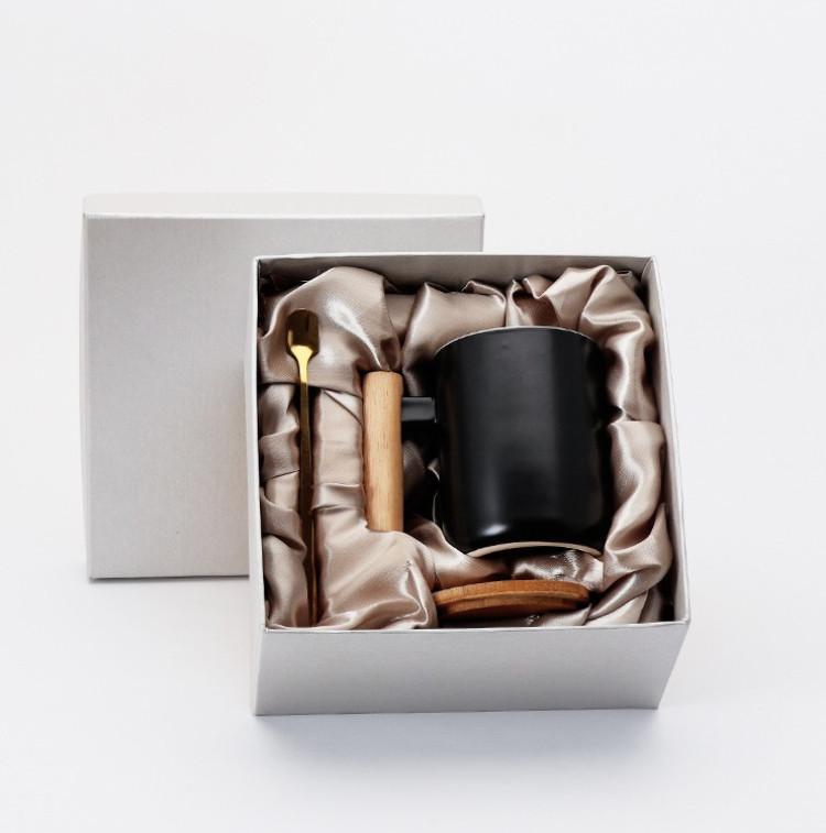 Hot Sale Gift Porcelain Cup, Bamboo Lid Ceramic Cup With Lid And Spoon, Wooden Handle Ceramic Coffee Cup