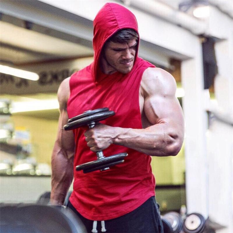 95% Cotton 5% Spandex Hoodie Vest Gym Clothing Training Muscle Vest Fitness Men Hoodie Vest