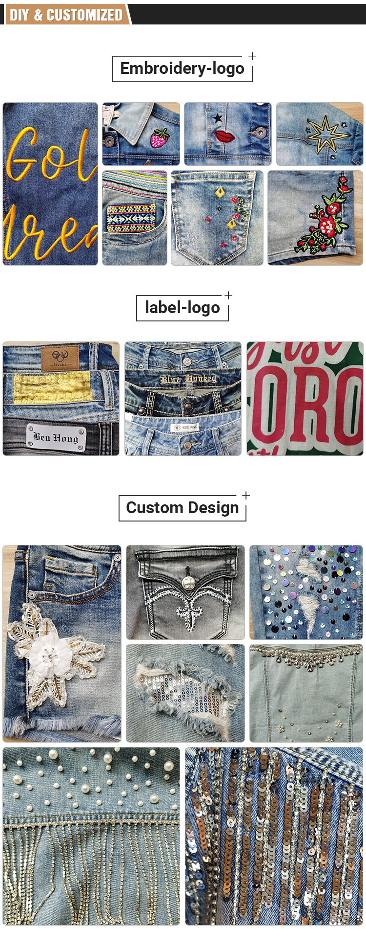 Fashion Custom Black Denim Short Ripped Casual Slim Fit Jeans Shorts For Men