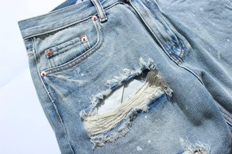 New Tear Damaged Old Denim Shorts Men's Hole Denim Shorts Blue Men's Hip Hop Fashion Casual Jeans Short
