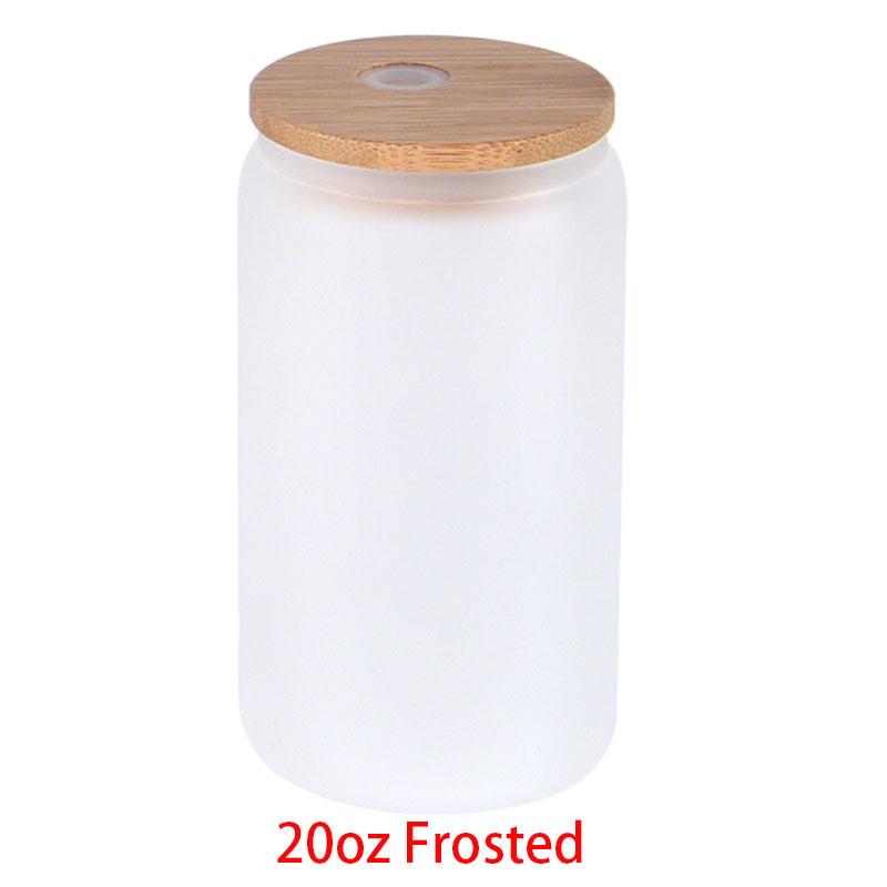 US Warehouse 12 Oz 16 Oz 20 Oz 25 Oz 16 Oz Straight Clear Frosted Water Bottle Sublimation Glass Jar Wooden Lid Tumbler Cup