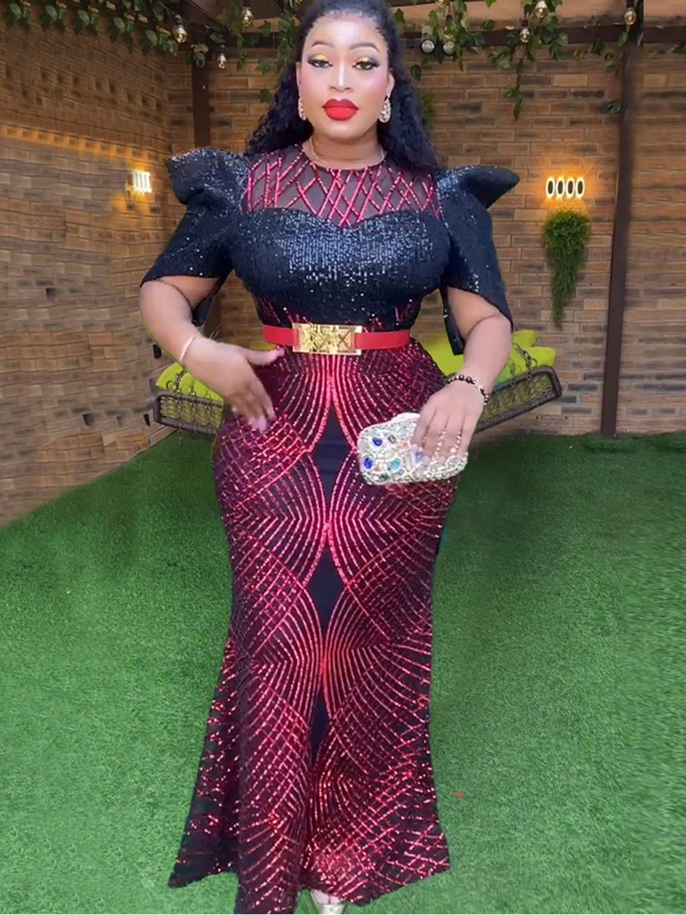 European And American 2024 New Year's Eve New Arrival Sequin Christmas Party Evening Dress African Women's Dress Plus Size Dress