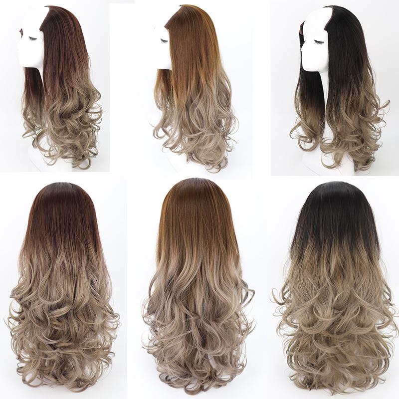 Wig U-shaped Gradient Half-head Long Straight Hair Suit Women's Middle Long Curly Hair