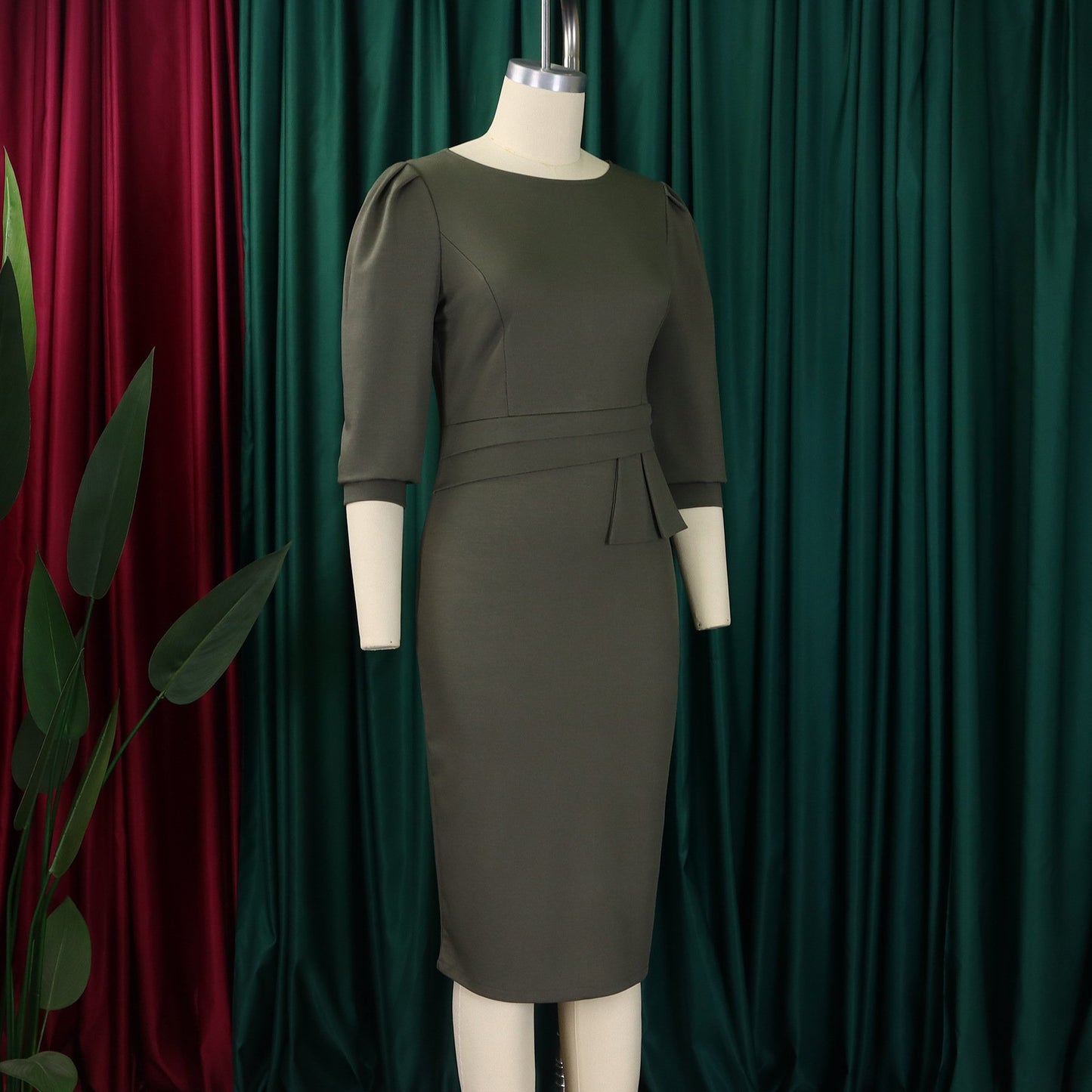 New Women's Elegant Women's O-Collar Pleated Fashion OL Tongle Pencil Skirt Office Dress