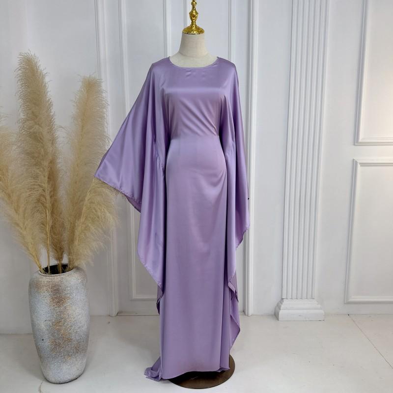 2024 Silk Satin Poncho Long Sleeve Loose Muslim Gown Luxury Kaftan Fashion Elegant Women Abaya Maxi Women's Dress