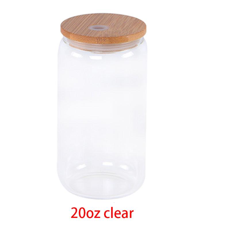 US Warehouse 12 Oz 16 Oz 20 Oz 25 Oz 16 Oz Straight Clear Frosted Water Bottle Sublimation Glass Jar Wooden Lid Tumbler Cup