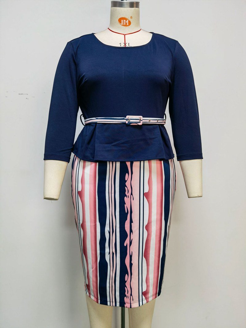 Plus Size 6XL Women African Turkey Women Office Belt Long Sleeve Dress Women Elegant Office Dress Belt Belt