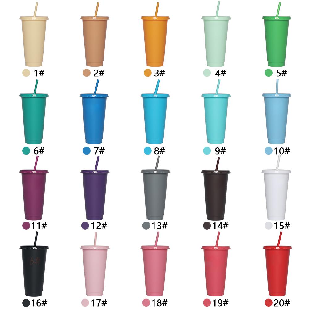 Plastic Tumbler Coffee Black Reusable 24 Oz Frosted Drink Cold Cup With Lid And Straw