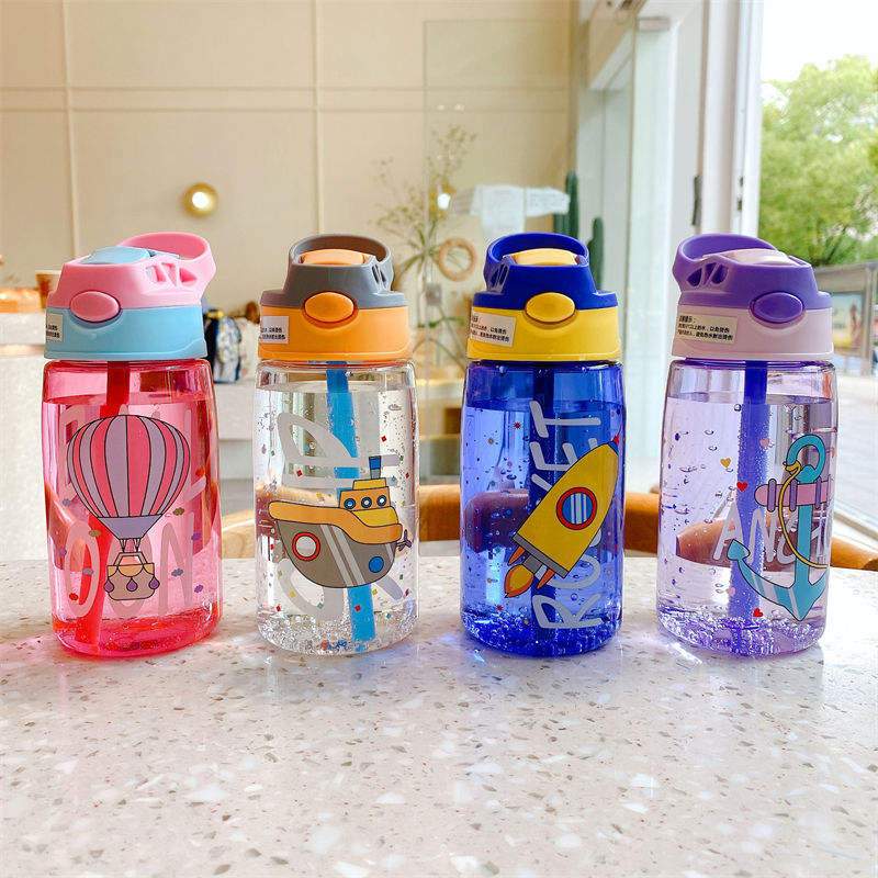 Children Suction Cup Creative Cartoon Baby Feeding Cup With Straw Leak-proof Bottle Outdoor Portable Children Cup