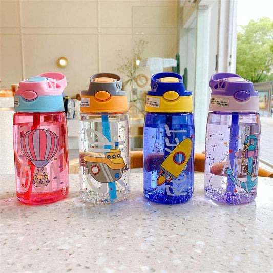 Children Suction Cup Creative Cartoon Baby Feeding Cup With Straw Leak-proof Bottle Outdoor Portable Children Cup