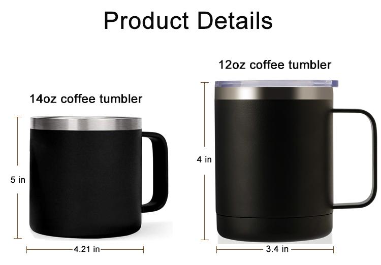 Custom Logo 12 Oz 14 Oz Powder Coated Insulated Stainless Steel Coffee Cup Handle Double Wall Vacuum Insulated Coffee Cup With Lid
