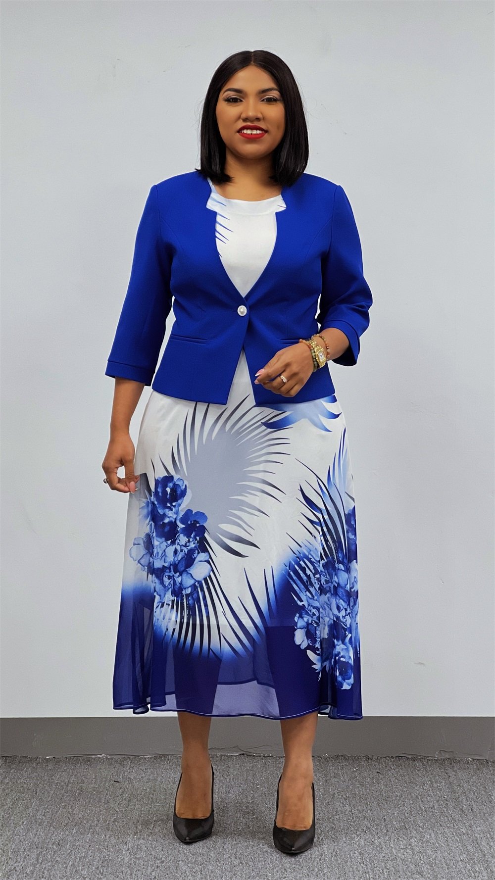 Women's Spring And Summer New Two-piece Long-sleeved Round Neck Tight Plus Size Office Gown