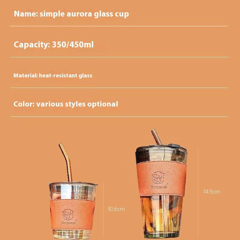 Large Capacity Heat Insulation Glass Double-layer Straw Water/coffee Cup With Plastic Lid High Appearance Summer Ins Net Red