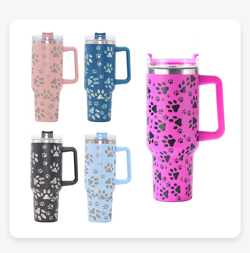 Custom 40 Oz Tumbler Reusable Stainless Steel Insulated Water Bottle 40 Oz Coffee Cup Travel Car Cup With Handle Straw Cover
