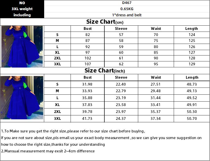 2024 Wholesale African Women's Elegant Long Puff Sleeve Square Collar Solid Color Maxi Plus Size Dress