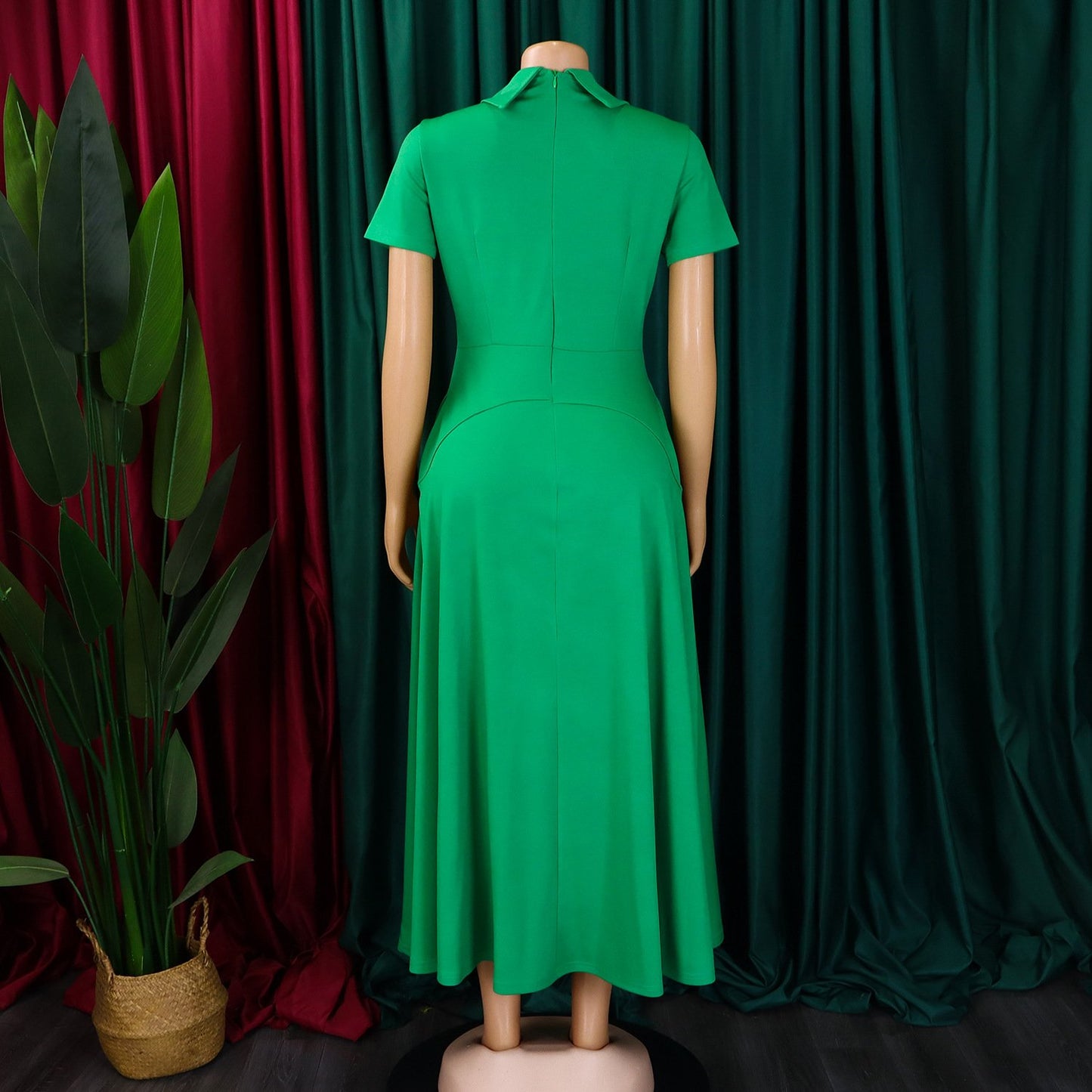 D514 Fashion Summer Party Dress Women Polo Collar Short Sleeve High Waist A- Line Dress Elegant African Women's Dress