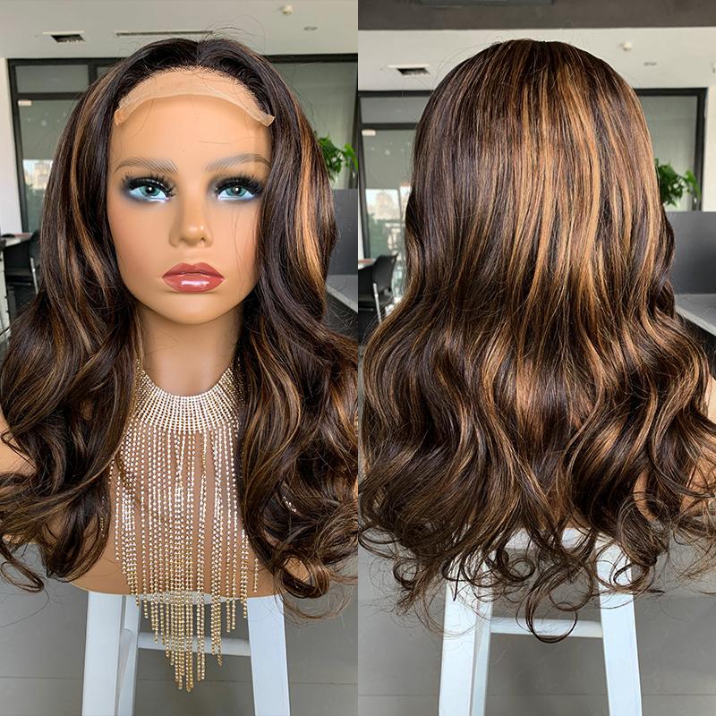 Piano Color 4x 4 Lace Front 20 Inch Black Women Wig 3 Bundles Suit Body Wave Virgin Hair Full Remy Hair