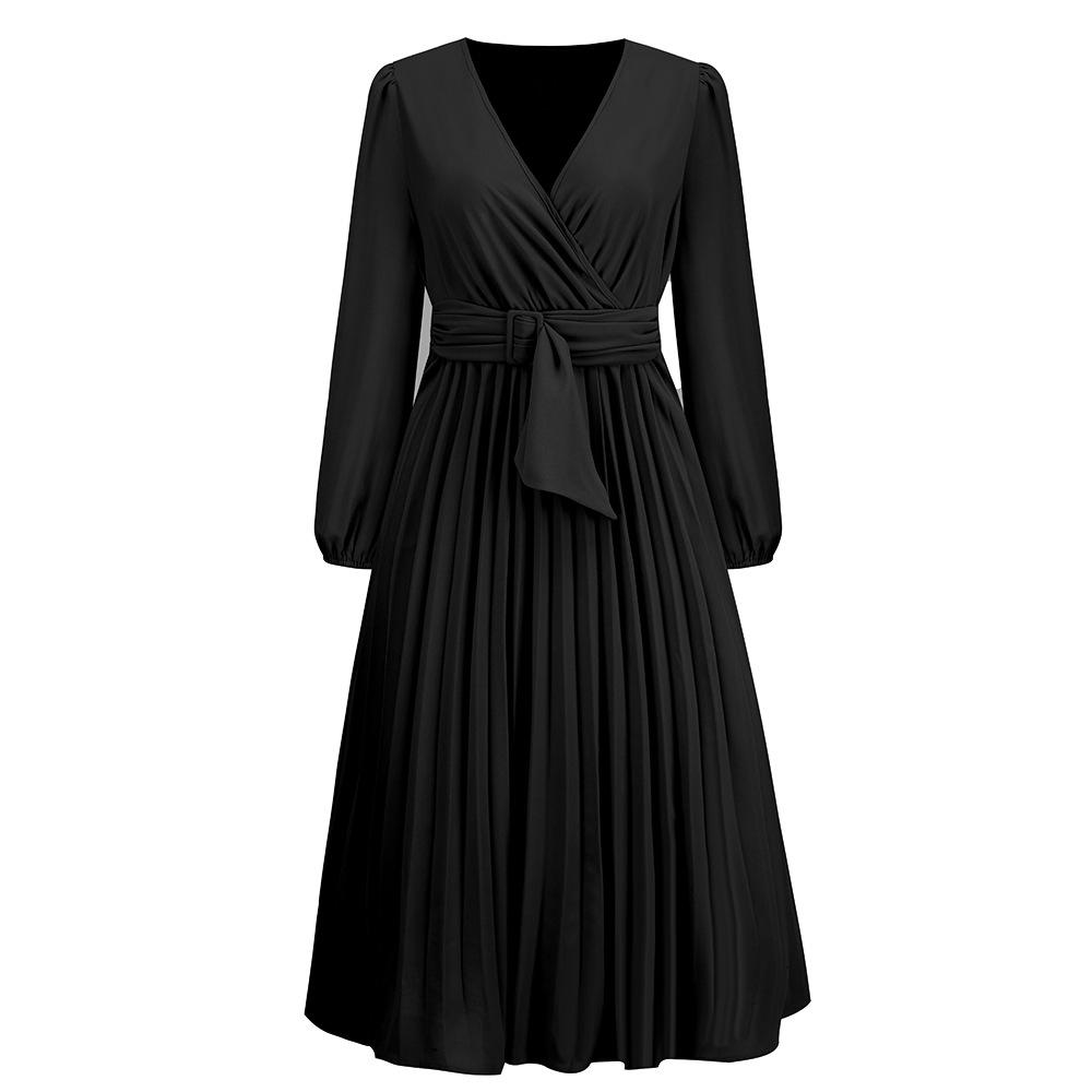 Wholesale Casual Clothing Dress Autumn And Winter Women Ladies Elegant Long Sleeve Drawstring Dress Evening Dress