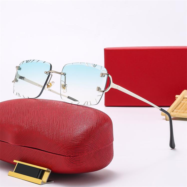 2025 Designer Cartiering Classic Frameless Sunglasses Women And Men Diamond Cut Italian Inspired Luxury Brand Sunglasses UV