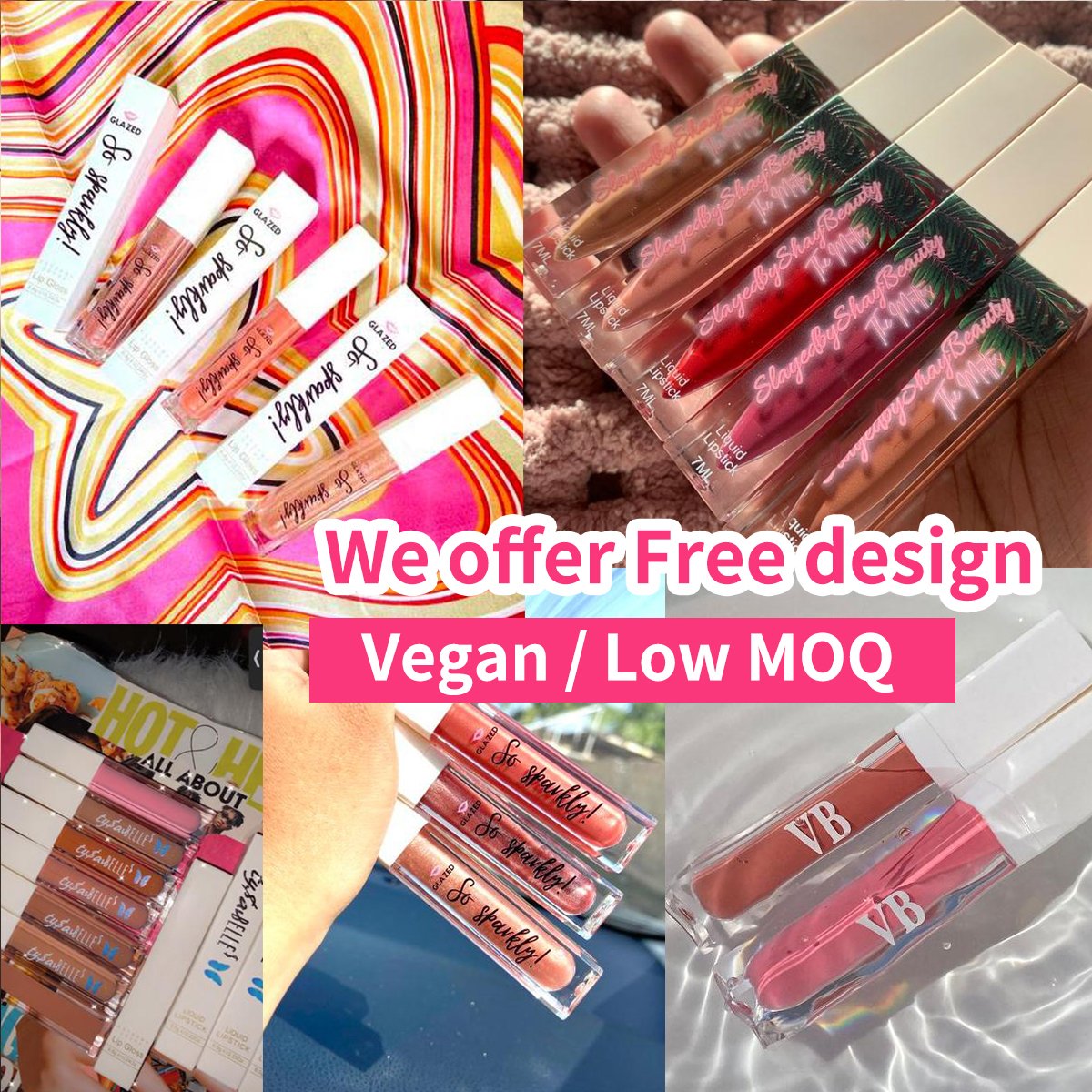 Wholesale Vegan Cosmetics Pink Transparent Nude Lip Gloss Supplier Custom Trademark Sequins Lip Gloss Private Label Lip Gloss