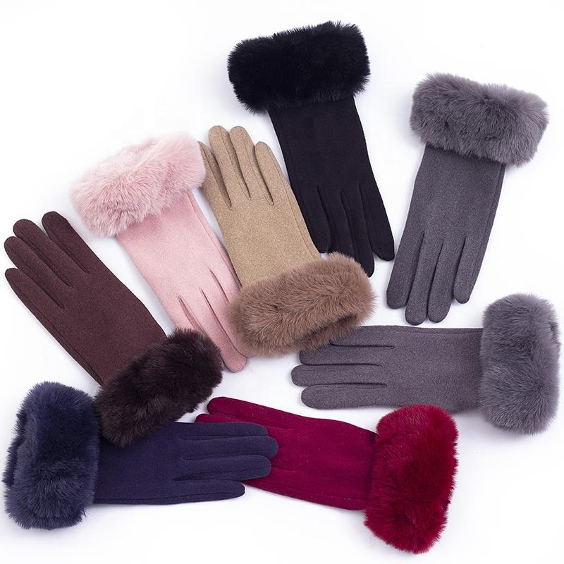 Hot Sale Winter Warm Artificial Wool Cuff Gloves Women Fashion Fleece Touch Screen Gloves