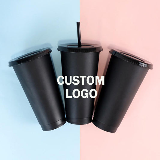 Hot Sale 24 Oz Black Cold Coffee Cup Plastic Cup With Lid And Straw